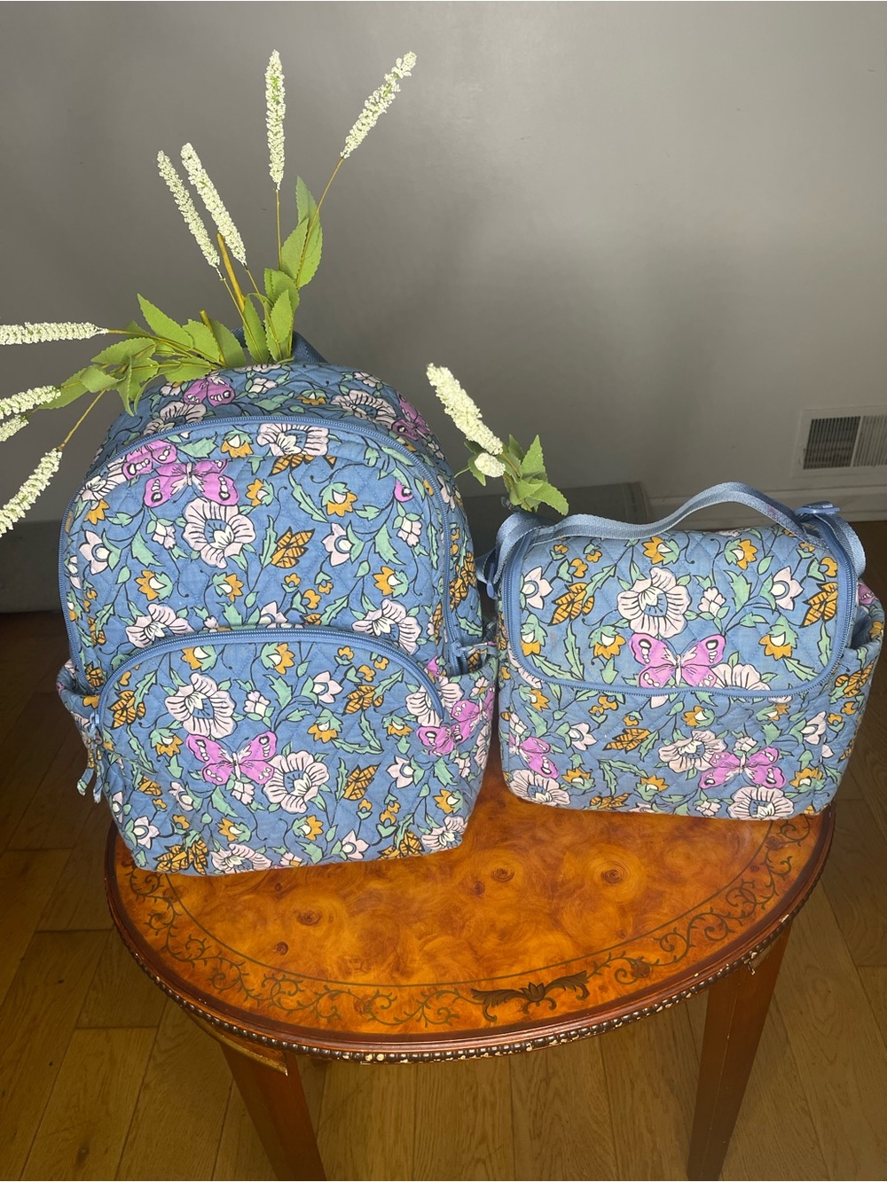 Vera Bradley Blue Floral Quilted Backpack and Lunch Bag Set